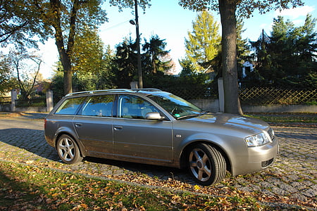 strieborná šedá, dlažobné kocky, nemčina, vonkajšie, auto, Audi, západ slnka