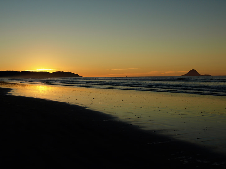 puesta de sol, Ohope, Playa, Nueva Zelanda, Océano, Whakatane, agua