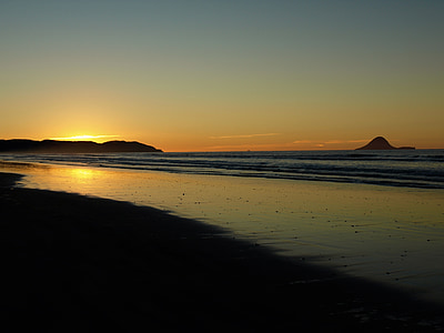 naplemente, Ohope, Beach, Új-Zéland, óceán, Whakatane, víz