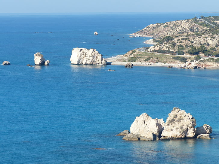 cyprus, aphrodites rock, sea, blue, coast, island