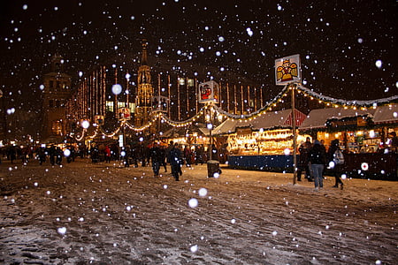 Schneeflocken, Schnee, Winter, Weihnachten, Nürnberg, Weihnachten-buden, menschlichen