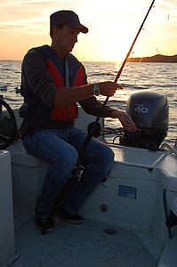 pesca, barca, tramonto