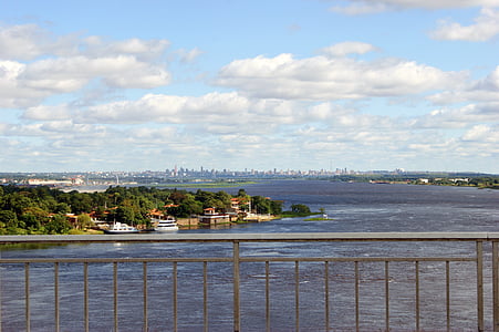 Rzeka, Rio paraguay, statek, wody, Miasto, Asunción, Paragwaj, Most