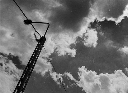 oblaki, steber, črno-belo, nebo, električne energije, napetost, kabel
