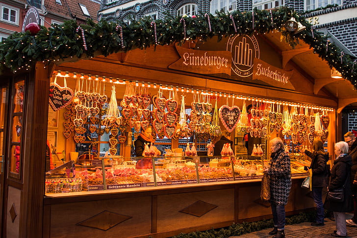 Коледа пазар, Люнебург, време за Коледа, Адвент, съзерцателен, Bude, бадеми
