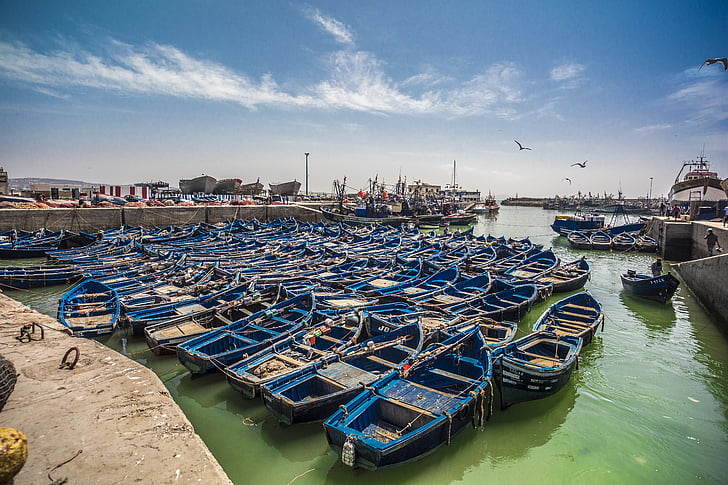 Marokko, Marokko, Boot, Blau, Stadt, Farbe, Hafen