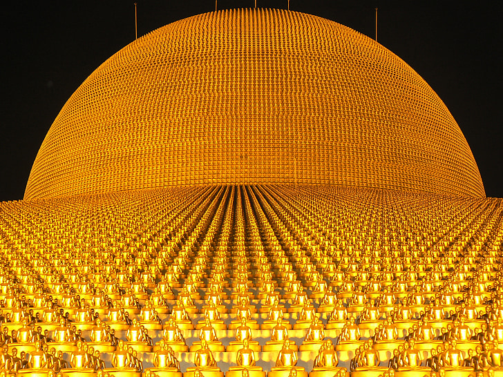 pagode de dhammakaya, plus de, millions, budhas, Or, bouddhisme, Wat