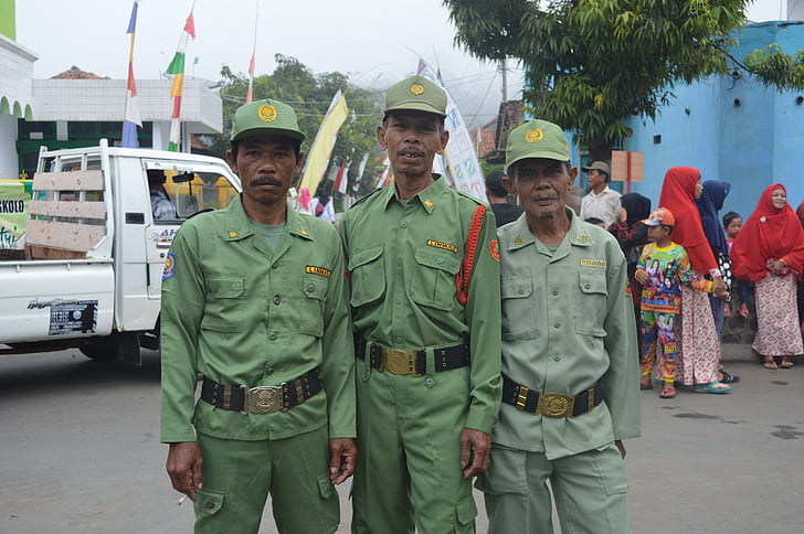 guards, civil defense, regency brass, the village tangkolo, uniform, armed Forces, people