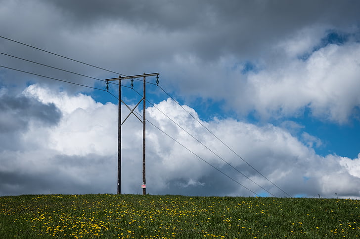cloud, country, daytime, electrical post, electricity, energy, environment