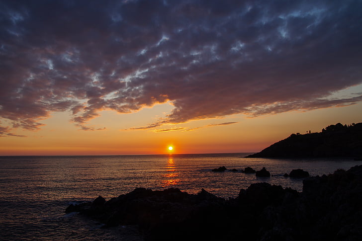 Scalea, Calabria, Italia, maisema, Sea, Sunset, Nightfall