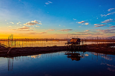 Dawn, Laguna, odstín, Vietnam, východ slunce, jezero