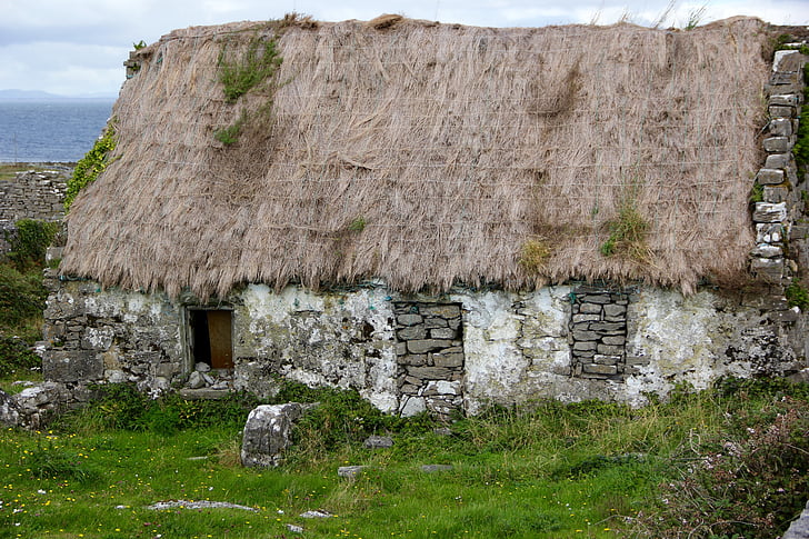 telhado de palha, Irlanda, Irlandês, casa de campo, Colmado, telhado, velho