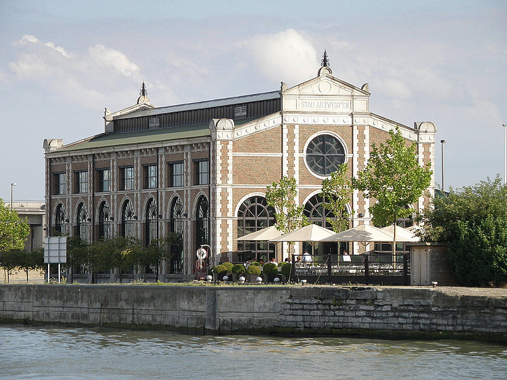 Antwerpen, pomphuis, hus, vid vattnet, arkitektur, Café, restaurang
