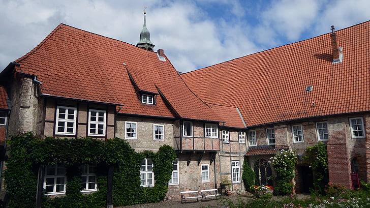 biara, Lüneburg, kuno, romantis, bangunan, batu, secara historis