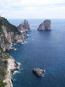 littoral, Capri, côte rocheuse, mer, méditerranéenne, eau, paysage marin