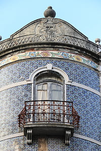 Portugal, Lissabon, Lisboa, arkitektur, flise, væg, balkon