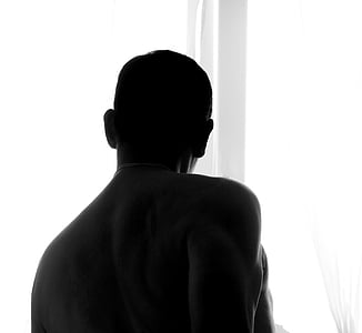 man, silhouette, black and white, male, emotion