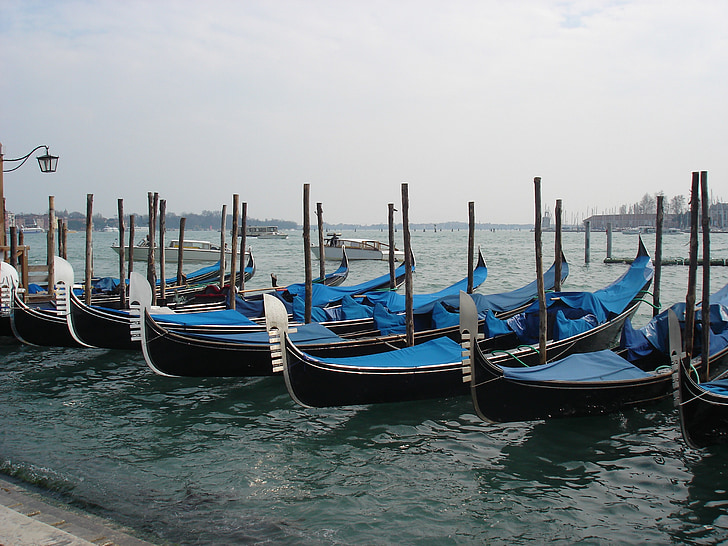 gondoler, Venedig, vatten, båtliv, Italien, havet, staden