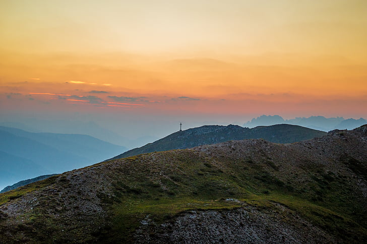 grønn, fjell, solnedgang, skyer, krysset, kryssinger, scenics