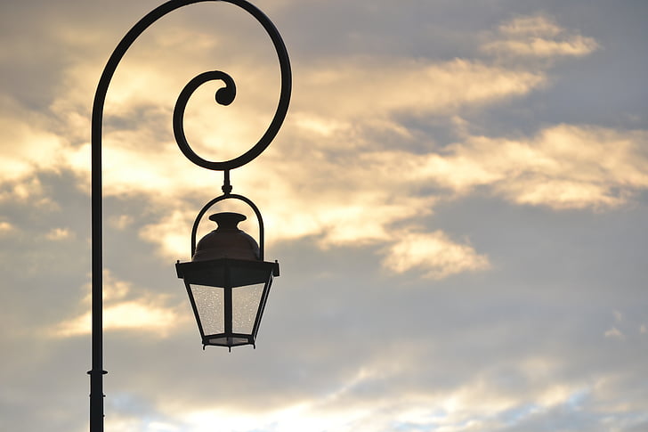 street lamp, sunset, sky, backlight, landscape, electric Lamp, street Light