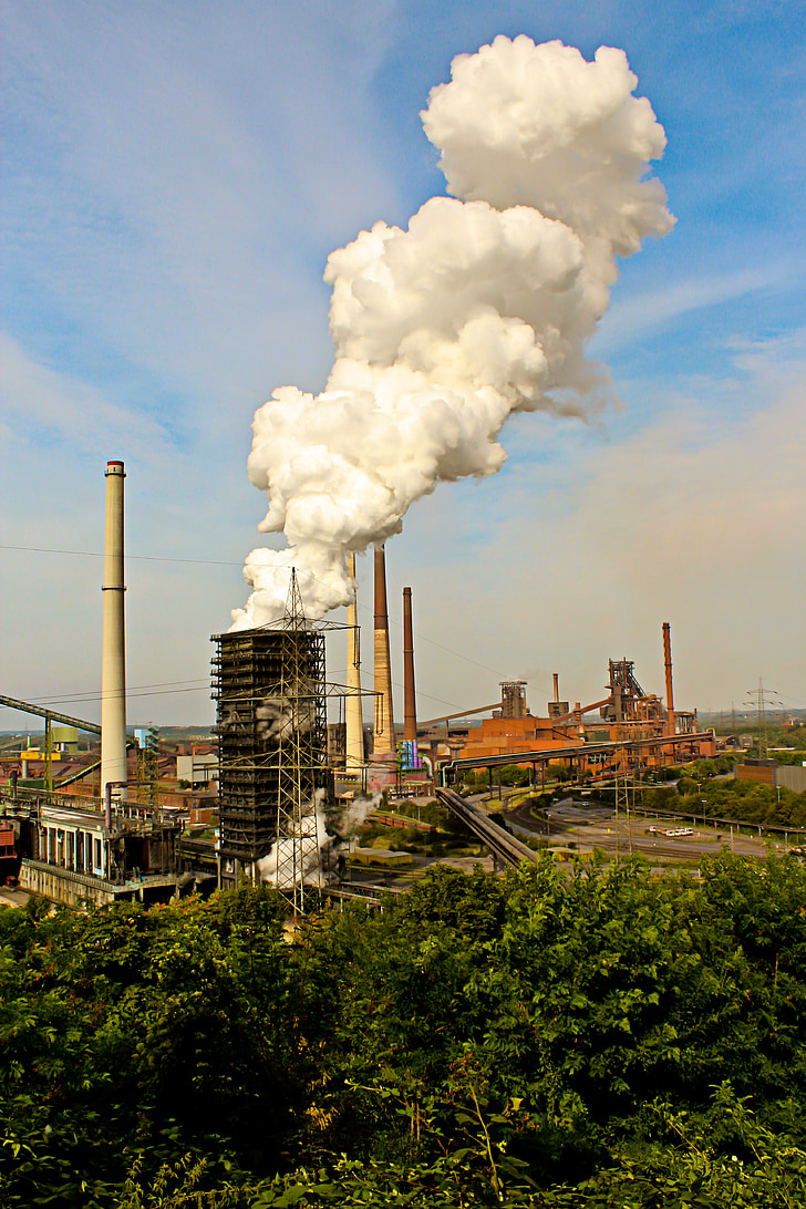 industry, pollution, chimneys, industrial plant, steam, white