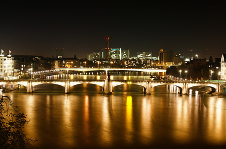 Bridge, natt, byen, elven, bybildet, reise, turisme