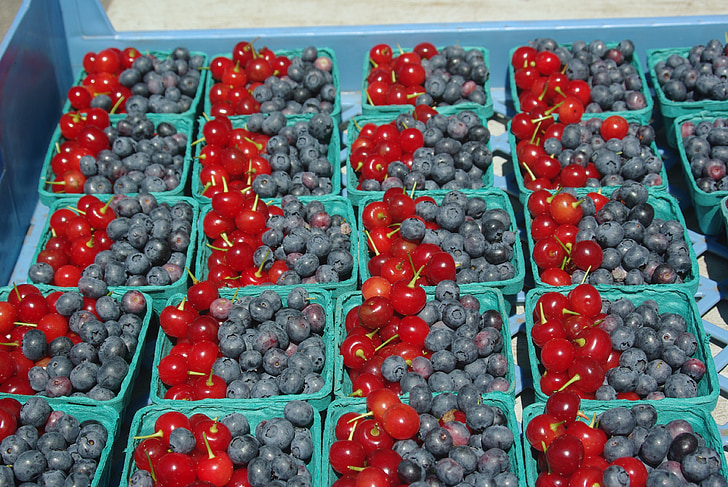 Blueberry, ceri, buah, matang, juicy, musim panas, pasar
