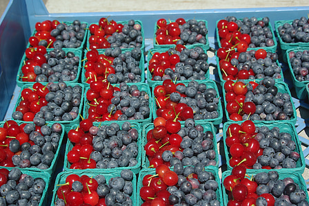 블루베리, 체리, 과일, 익은, 수 분이 많은, 여름, 시장