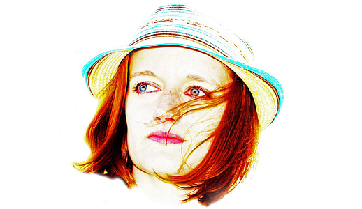 woman, hat, portrait, eye, view, white, hair