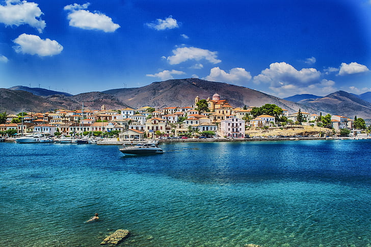 lepa pokrajina, morje, poletje, Grčija, Galaxidi, otok, turizem