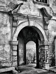 abandonado, antiga, antiguidade, arco, arquitetura, plano de fundo, preto e branco
