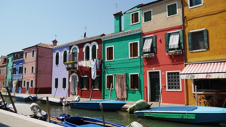 Burano, canal, couleurs, maisons