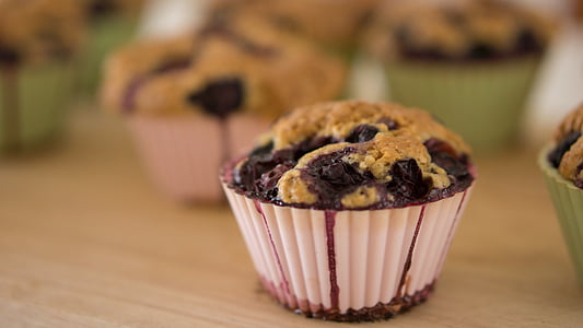 bakervarer, blåbær, Blueberry muffins, kake, cupcakes, dessert, mat
