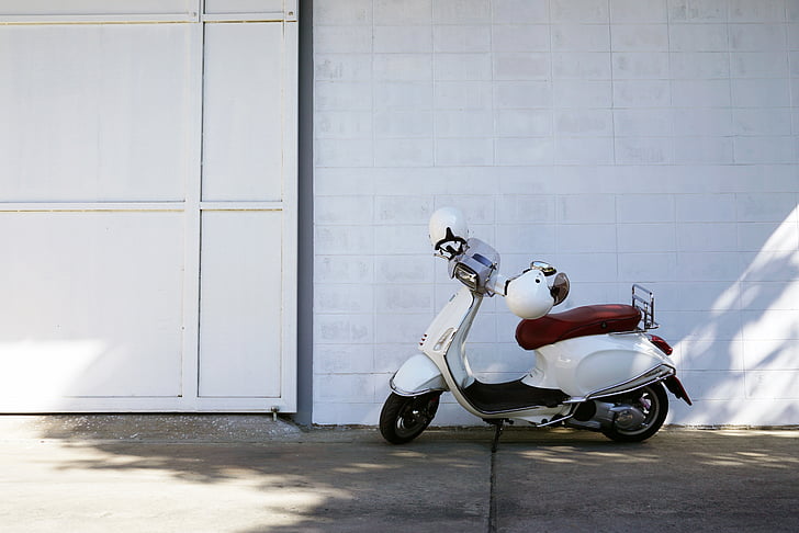Vespa, blanc, mur, scooter, vélo, véhicule, classique