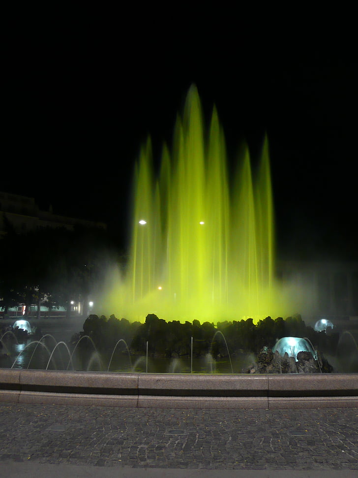 vienna, fountain, water, illuminated, austria, schwarzenbergplatz