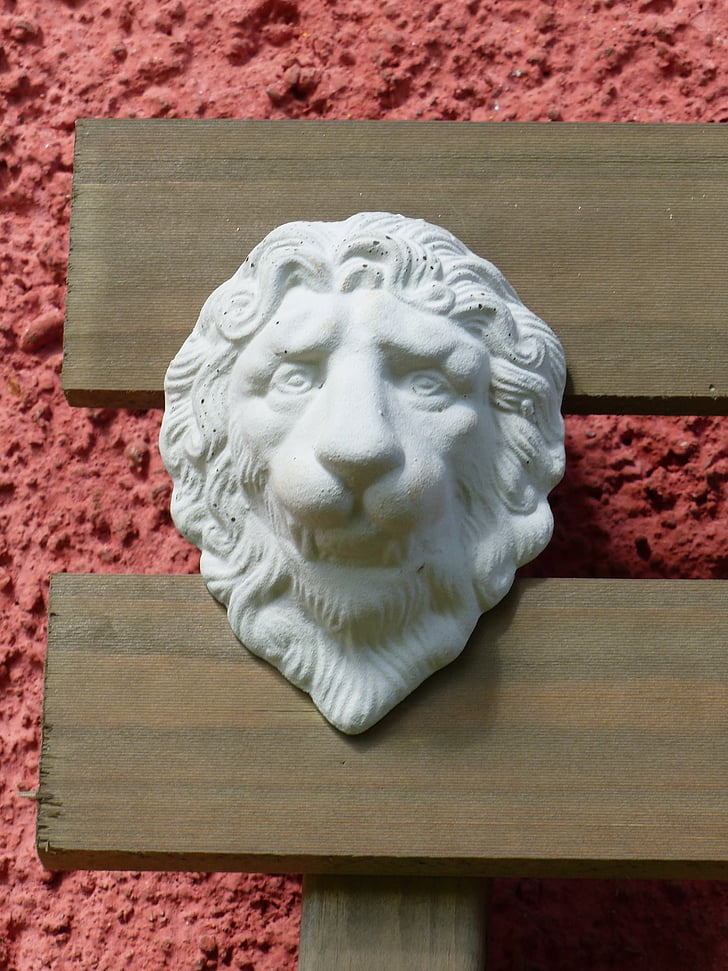 Lion, bois, façade, mur, couleurs, été, plâtre