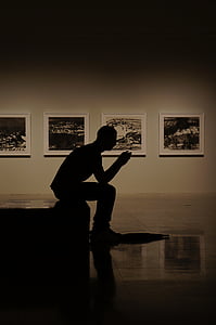 man, silhouette, people, exhibitions, thinking, painting, gallery