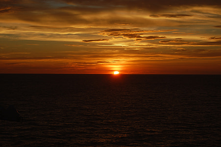 zalazak sunca, Horizont, oceana, brod, nebo, odmor, Sunce