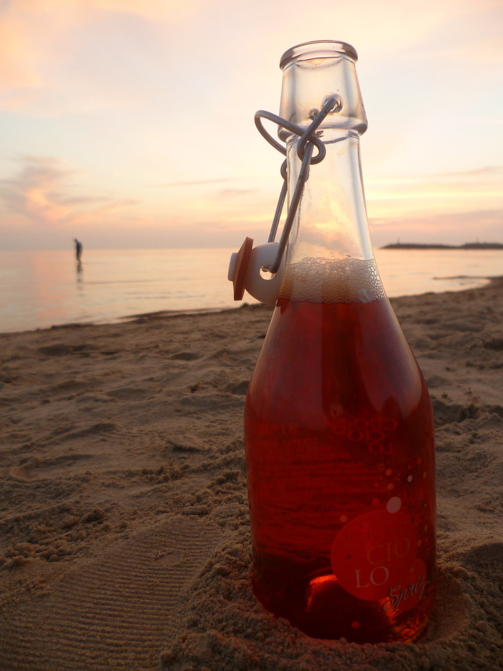 пляшка, напій, втамовує спрагу, пляж, море, свято, пісок