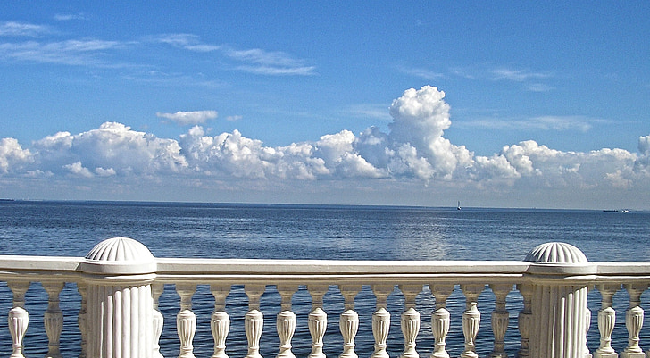 clouds, water, white, tranquility, gulf of finland, fencing, balusters