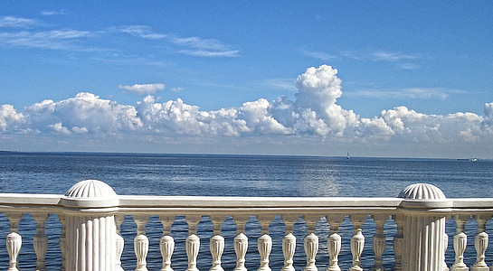 nuages, eau, blanc, tranquilité, Golfe de Finlande, escrime, balustres