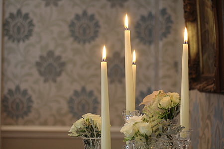 stearinlys, bryllup, brann, innredning, tabell, dekorasjon, blomst