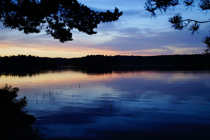 日落, 瑞典, 湖, abendstimmung, 傍晚的天空, förjön 湖, 田园