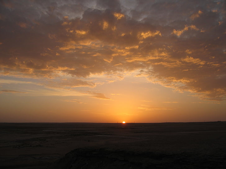 sunset, landscape, sky, desert, sahara, africa, tunisia