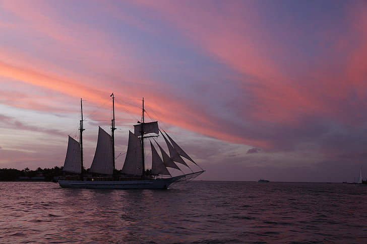 Key west, apus de soare, mare, velier, navă marine, nor - cer, nava