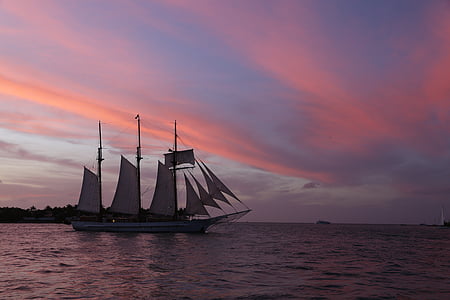 Key west, západ slnka, more, Plachetnica, námorných plavidiel, Cloud - sky, loď
