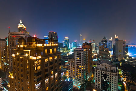 architecture, Asian, bright, buildings, city, construction, evening