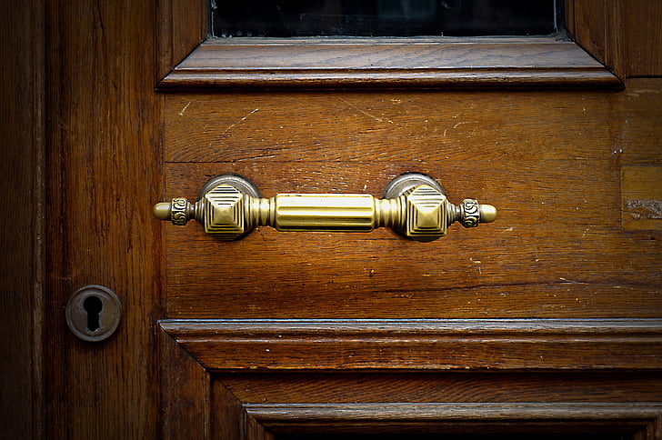 doorknocker, vrata, kljuke, debela laž, lesena vrata, art nouveau, vrata zatvornica