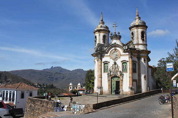templom, Ouro preto, brazilwood, táj, utazás, építészet, híres hely