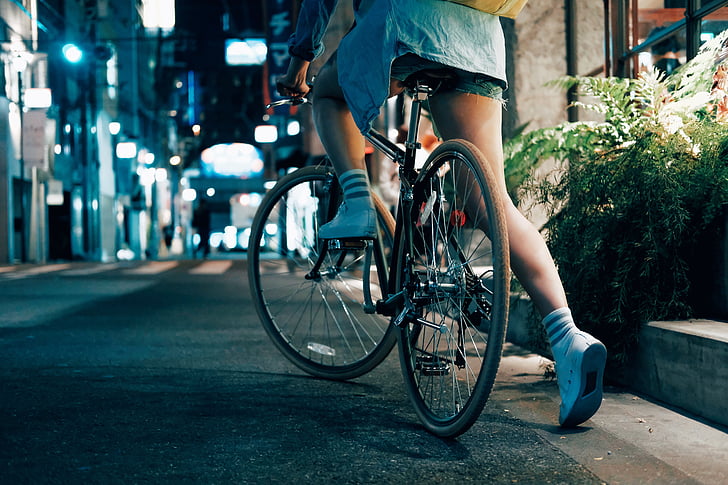 road, street, people, girl, riding, bike, bicycle